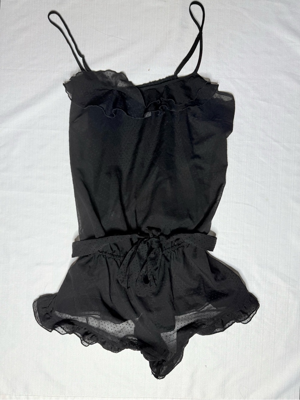 Forever 21 Black Swiss Dot Chiffon Romper Swim Cover Up Women’s Medium